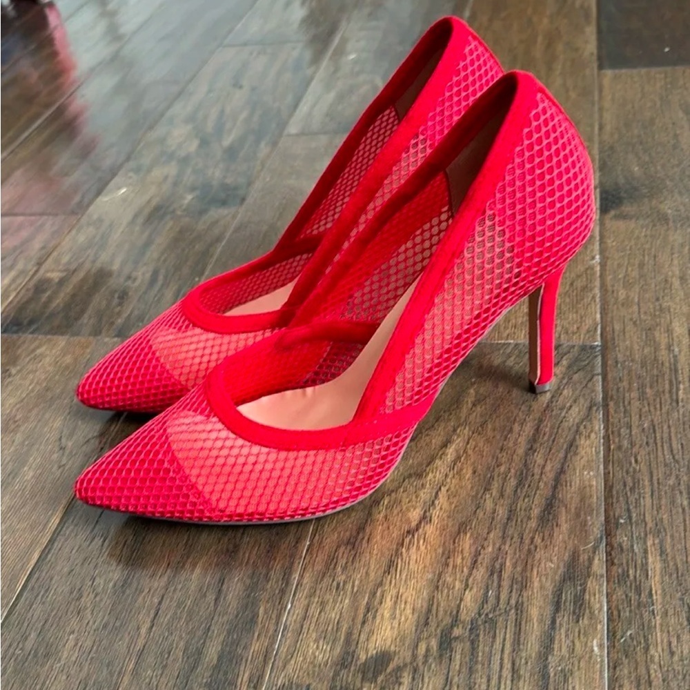 Rampage Shoes High Heels Pump Mesh Suede Pointed Toe Beige Slip On Size 10 - Picture 3 of 8